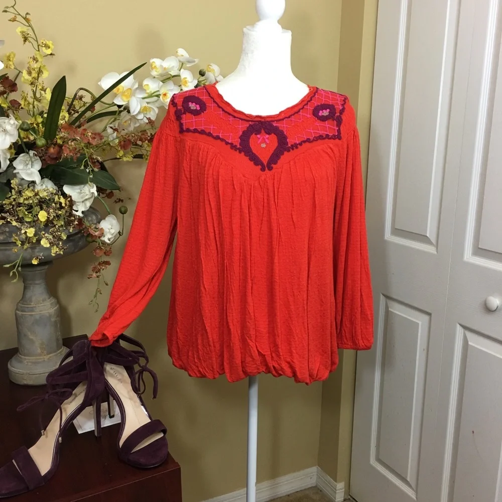 NWT FREE PEOPLE BEGONIA EMBROIDERED LONG‎ SLEEVE TOP Boho Cottagecore Romantic
